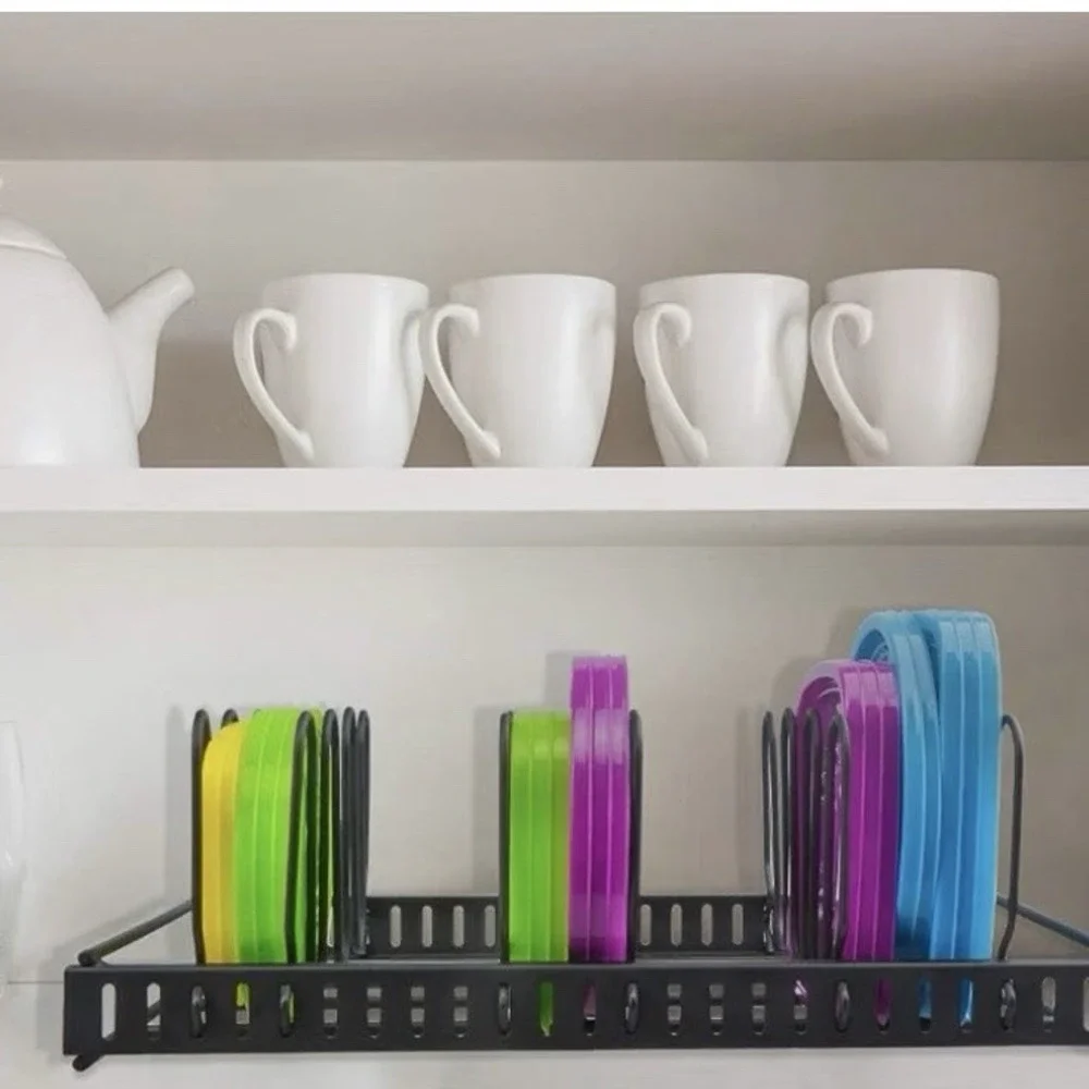 Stainless Steel Black Pot Lid Organizer Rack, 6 Slot Wave Divider 15.7x10.2